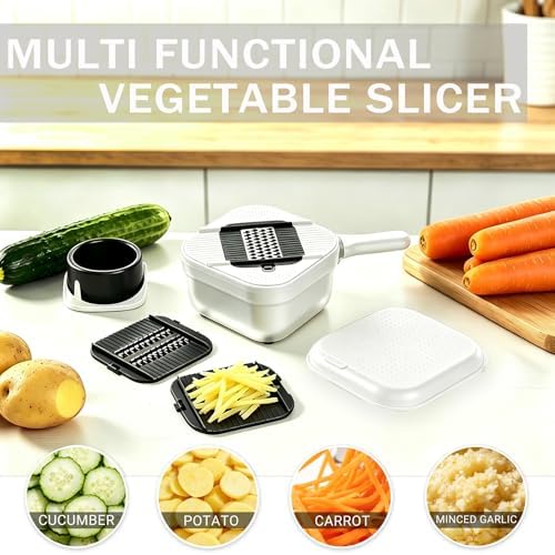 Mandoline Slicer for Kitchen | 4-in-1 Food Chopper with Container & Draining Basket | Vegetable Slicer for Potato, Onion, Carrot | Kitchen Gadgets Sets - Image 5