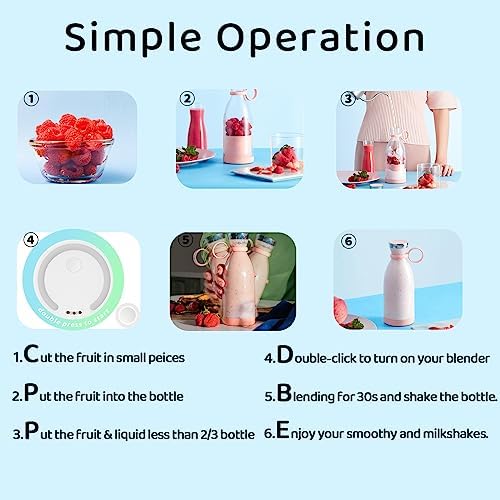 Asa Vea Mini Blender for Smoothies and Milkshakes, Portable Blender, Rechargeable, Personal Size Blender with Quota Outer Travel Lid with 4 Blades, 11 oz for Outdoors, Camping (Black) - Image 5
