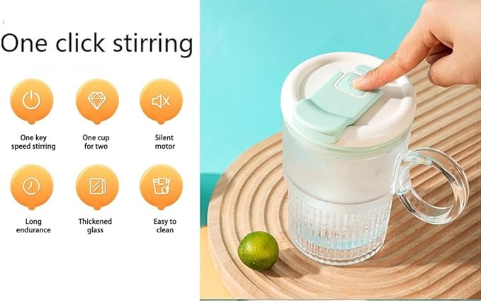 Stirring Mug Cup, Electric High Speed Mixing Cup,Waterproof Glass Self Stirring Travel Coffee Cup with Straw,Protein Shakes,Mixing Coffee Mug Stirring (Cyan)