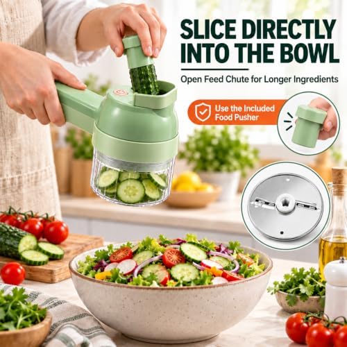 4 in 1 Handheld Electric Vegetable Chopper - 2026 New Wireless Multi Blade Vegetable Cutter Electric, Multi-function Food Processor with Brush & Egg Beater for Chopping, Slicing and Whipping - Image 4