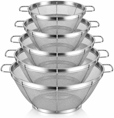 5 Pack Stainless Steel Colander Sieves, Mesh Strainer, 5 Sizes