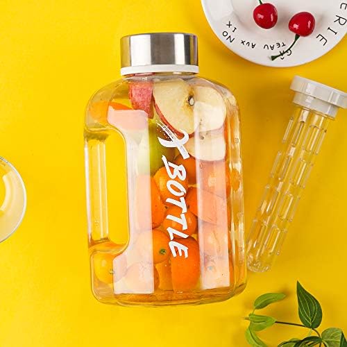 Half Gallon Water Bottle with Infuser, BPA Free 84oz Large Water Bottle Dishwasher Safe Hydration with Motivational Time Mark Leak-Proof 2.5L Sports Water Bottle for Camping Sports Workouts(Clear)