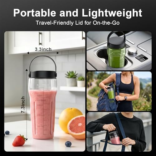Portable Blender for Smoothies & Shakes, 17oz Personal Blender with 6 Stainless Steel Blades, USB-C Rechargeable, LED Display, Compact Travel Juicer with Extra Lid for Gym, Office & On-the-Go, Black - Image 6