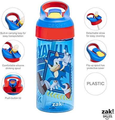 Sonic the Hedgehog Kids Water Bottle with Spout Cover and Built-in Carrying Loop, Made of Durable Plastic, Leak-Proof Water Bottle Design for Travel (17.5 oz, Non-BPA, Pack of 2)
