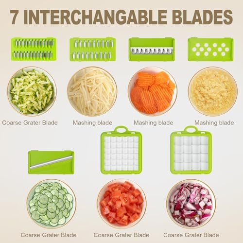 Vegetable Chopper with Container Cheese Grater Mandoline Slicer Cabbage Shredder for Veggie Onion Potato Fruit Food, Includes Egg Separator & Vegetable Peeler, Manual Hand Cooking Gadget for Kitchen - Image 2