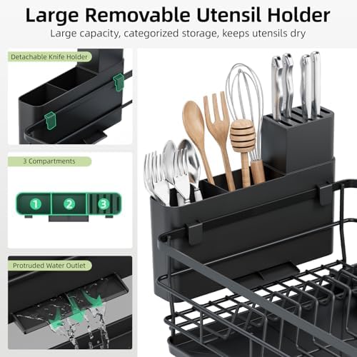 Expandable Dish Drying Rack for Kitchen Counter, Black
