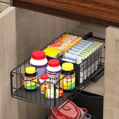 Pull-Out Cabinet Sliding Basket, 17.2Dx9.7Wx5H, Black