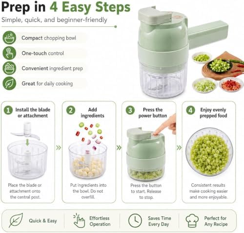 2027 Upgraded Multi Blade Chopper, 4 in 1 Handheld Electric Vegetable Cutter, Hand Held Vegetable Chopper, Mini Chopper Electric with Cleaning Brush, for Garlic Onion Meat Vegetables - Image 5
