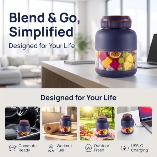 Portable Juicer Blender Cup with Dual Lid，Blue (800 mL) - Image 4