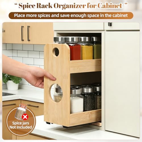 2-Tier Pull Out Spice Rack Organizer for Cabinet Kitchen Pantry