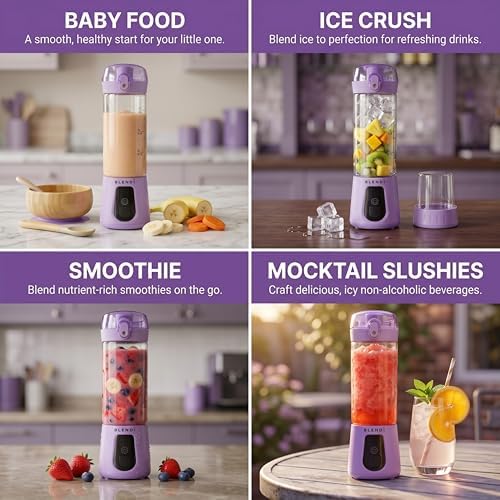 BLENDi Pro+ Portable Blender (17.5oz, Purple) – Powerful Ice Crushing 120W Motor, USB-C Rechargeable, Cordless Personal Blender Smoothies, Shakes & More – BPA-Free, Self-Cleaning, Travel-Friendly - Image 3