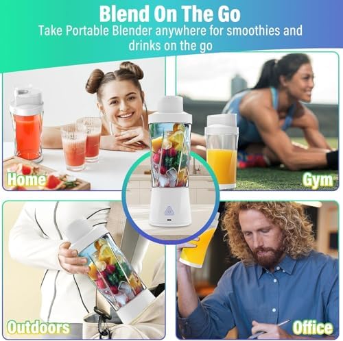 Portable Blender, 360W Personal Blender for Shakes and Smoothies for Kitchen, 24 Oz BPA Free Traveling Juicer Cup and Lid with 6 Blades, Self Cleaning Portable Juicer for Kitchen/Travel/Gym, White - Image 4