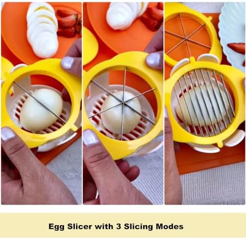 [Upgraded] Jawbush 3 in 1 Egg Slicer with Metal Blades for Hard Boiled Eggs & Soft Fruits, Stainless Steel Hard Boiled Egg Cutter, Heavy Duty Strawberry Mushroom or Ham Slicer, Dishwasher Safe - Image 2