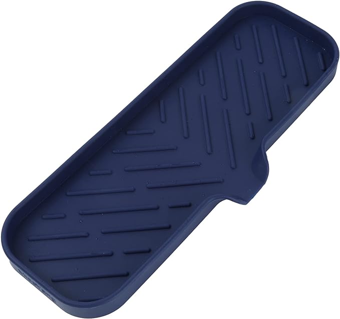 MicoYang Silicone Bathroom Soap Dishes with Drain Spout-Kitchen Sink Organizer,Sponge Holder,Dish Soap Tray,Perfect for Dispenser,Scrubber,Bottle,Cup on Sink or Counter-Navy Blue 12"×4"