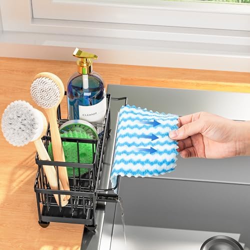 Sponge Holder for Kitchen Sink, Sink Organizer with Towel Rack