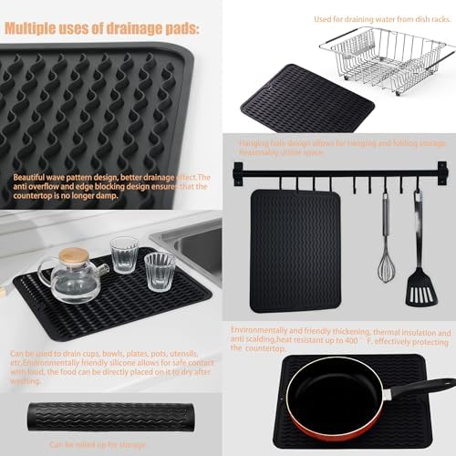 Stainless Steel Dish Drying Rack (15" L X 11" W X 4.1" H), Expandable Fruit & Vegetable Drain Rack Over Sink, Dish Drainer Rack in Sink, with Utensil Holder & Silicone Mat (16")