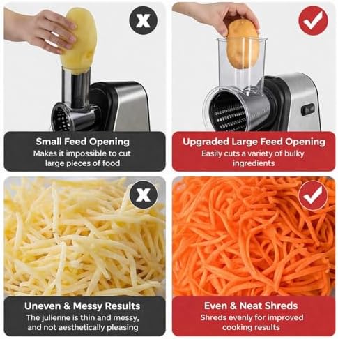 AUDRILO Electric Salad Maker & Cheese Grater, 5-in-1 Electric Vegetable Slicer with Interchangeable Stainless Steel Blades, Electric Food Processor for Cheese, Fruits & Vegetables, Electric Grater - Image 7