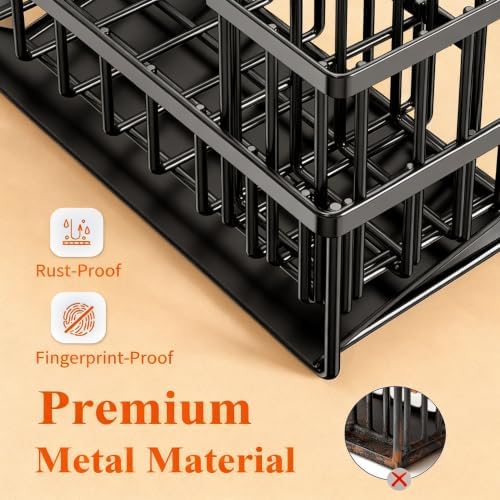 Stainless Steel Sink Caddy Sponge Holder for Kitchen Sink, Countertop Organization Storage with Movable High Brush Holder, Soap Dispenser Set Tray Counter Storage Rack, Home Decor Accessories