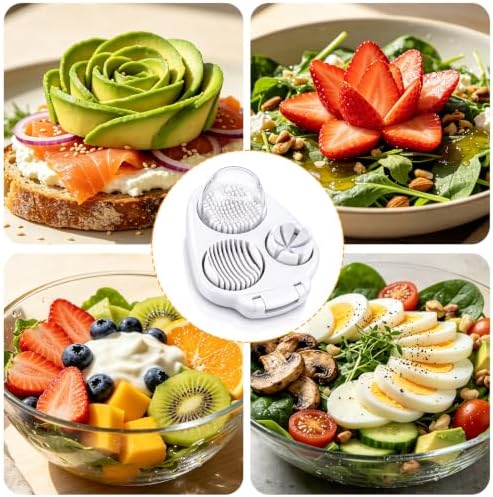 Joyzan 3 in 1 Egg Slicer, Hard Boiled Eggs 3 Way Cutter Manual Strawberry - Image 4