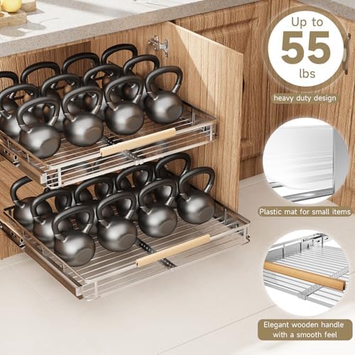 16.3~26.3"x17.3" Pull Out Cabinet Organizer，1Pack Expandable Sliding Cabinet Shelves，Side Mounting