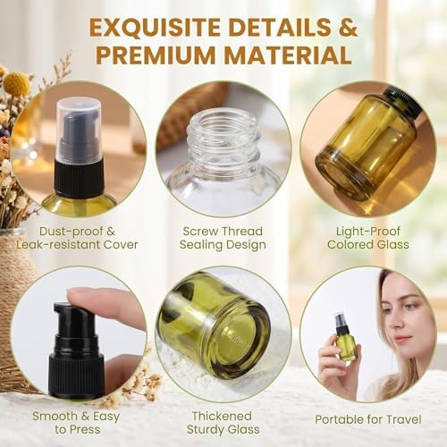 3Pcs 30ml Green Empty Glass Lotion Pump Bottles for Travel - Image 3