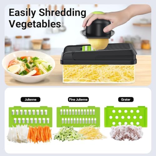 12-in-1 Vegetable Chopper with 7 Blades, Food Veggie Cutter, Green