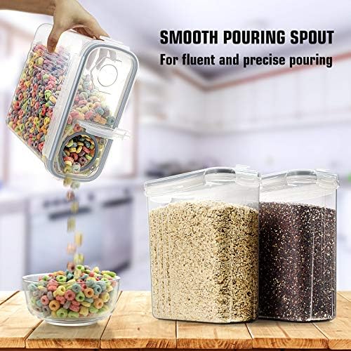 Cereal Storage Containers Set, Large BPA Free Plastic Airtight Food Storage Containers 4L /135.3oz for Flour, Sugar, 6 Piece Set Cereal Dispensers with 20 Labels & Marker, Grey