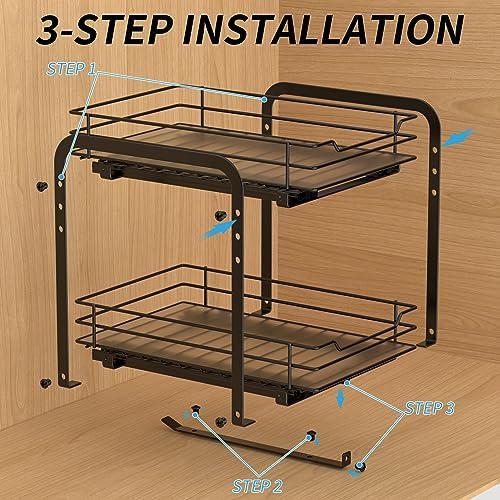 2-Tier Spice Rack, Pull Out Cabinet Organizer Spice Racks Height Adjustable Heavy Duty Metal Basket for Inside Cabinets & Pantry Closet(9.5''Wx10.5''Dx9.5''H)