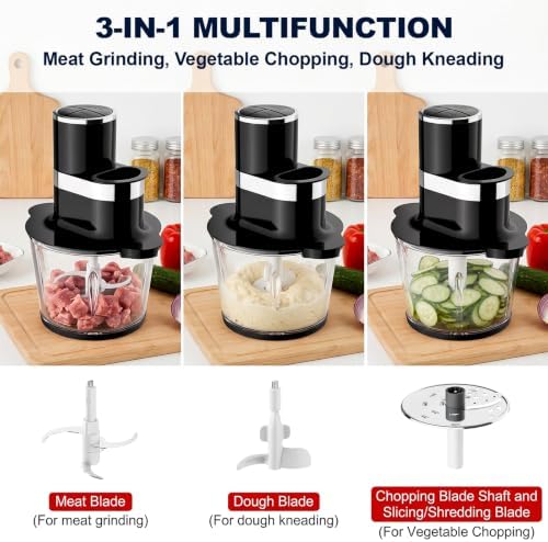 3-in-1 Food Processor, 600W Meat Grinder, Vegetable Chopper & Dough Mixer