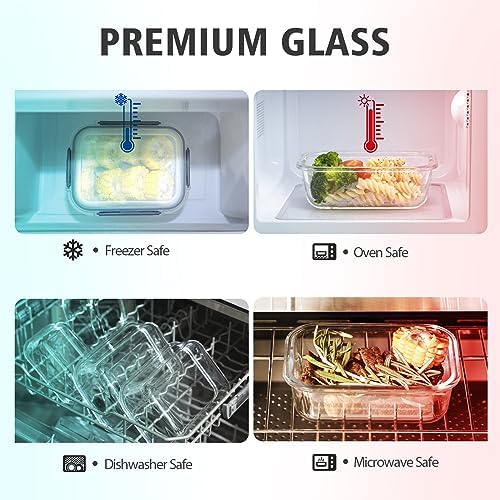 24 Pieces Glass Food Storage Containers with Lids,Glass Meal Prep Containers Set with Locking Lid,Airtight Glass Lunch Container for Kitchen,BPA Free(12 Lids & 12 Containers)