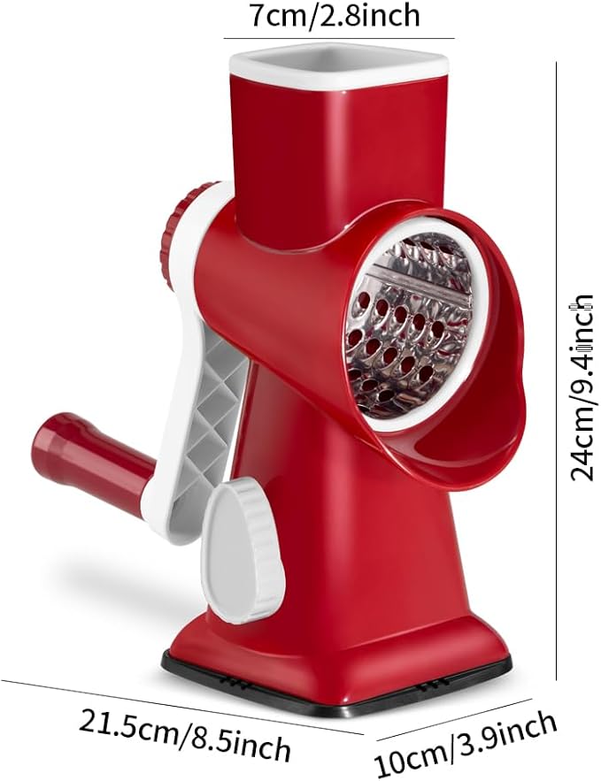 Cheese Grater Hand Crank Rotary Vegetables Shredder with Handle, 3-in-1 Graters with Interchangeable Blades and Non-slip Base Multifunctional Slicer for Kitchen