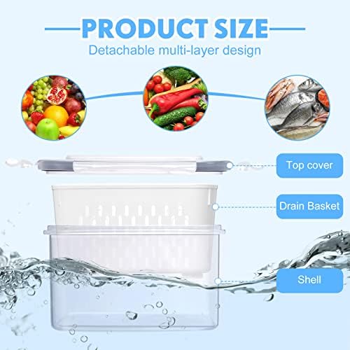 6 Pcs Fruit Storage Containers for Fridge, Food Storage Containers Berry Produce Fridge Organizer with Removable Colander Keep Fruits, Vegetable, Veggie, Meat Fresh Longer(Medium, Small)