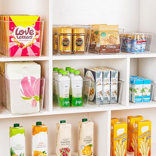 10 Pack Clear Storage Bins, Pantry Organizer Bins with Handle, XL