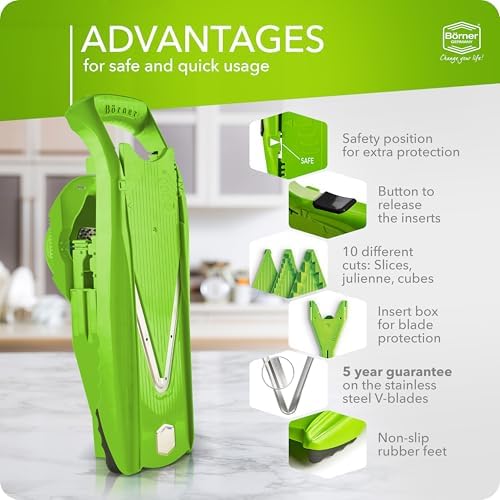 Mandoline Food Slicer Börner V5 (Starter Set) by Reston Lloyd • V-Slicer with Food Holder • Made in Germany • Fruit & Vegetable Chopper • Multiple Settings • Color: Lime - Image 4
