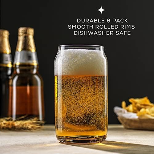 Drinking Glass Cups Set of 6-16oz Beer Can Glasses. Clear Soda Can Shaped Glass Cups, Cute Iced Coffee Cup Tumblers, Cold Drink Glassware, Unique Water, Tea, Cocktail Glass Set