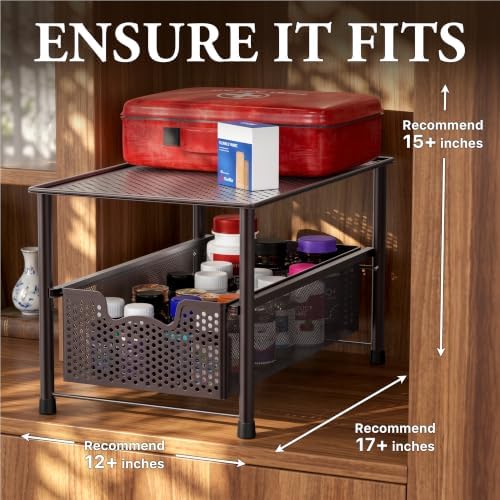 Stackable Under Sink Sliding Basket Drawer, Brown