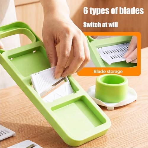 Kitchen Mandoline Slicer, Adjustable Vegetable Slicer, Potato Shredder, Tomato Slicer, Vegetable Cutter, Stainless Steel Professional with Safety Gloves green 1pc - Image 6
