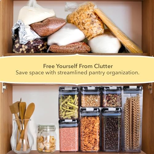 Airtight Food Storage Containers with Lids – 14 Piece Assorted Size Kitchen Pantry Organization Set, BPA-Free Clear Plastic, Stackable Containers for Cereal, Flour, Sugar, Rice, Snacks