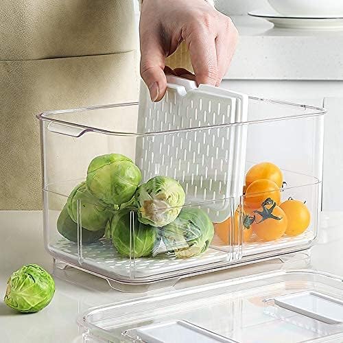 Vegetable Fruit Containers Fridge Food Storage Produce Saver Container Stackable Refrigerator Freezer Organizer Fresh Keeper Drawers Organizer set of 2