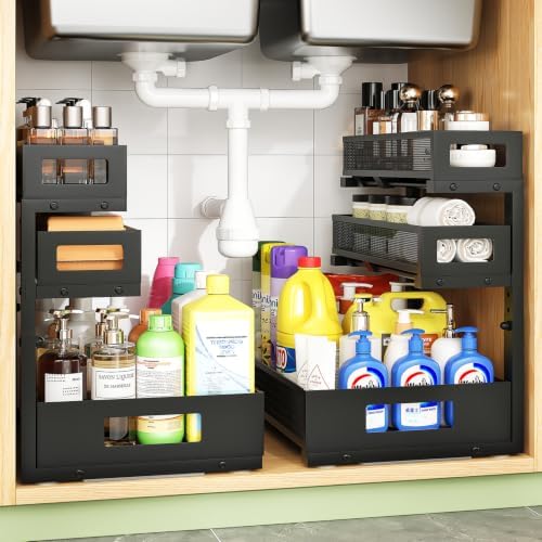 Under Sink Organizer,3-Tier Heavy Duty Pull out Cabinet Organizer Shelf