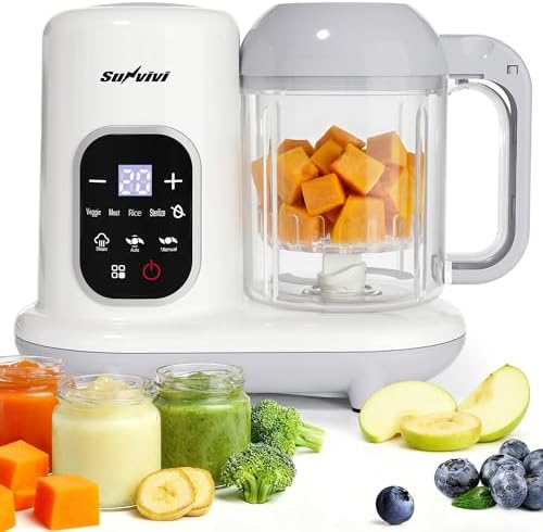 All-in-one Baby Food Maker: Baby Food Processor Blender Combo with Self Clean & LCD Display, Baby Food Puree Maker with Steam, Heating & Stirring, White Steamer Container Grinder