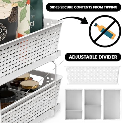 2 Tier Pull-Out Sliding Drawer Under Sink Storage, White