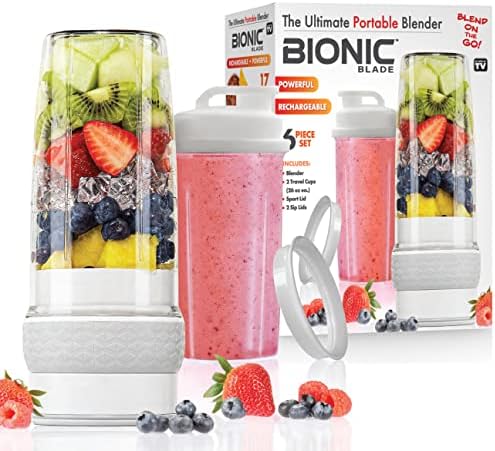 Bionic Blade Personal Portable Blender 26.5 oz with Extra Shaker & Lid, Cordless & Rechargeable, Airtight Mini Blender for Smoothies, Shakes, Juices & Sauces, White, As Seen on TV by BellHowell