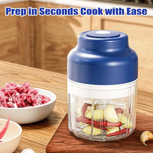 Electric Garlic Chopper, Mini Food Processor, Mini Portable Veggie Chopper with 4/6 Stainless Steel Blades, Rechargeable Small Food Processor for Garlic, Onion, Chili, Ginger, Nuts (Green, 250ML) - Image 2