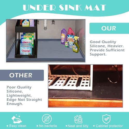 Waterproof Silicone Under Sink Mat, 31 x 22 in, Flexible Shelf Liner