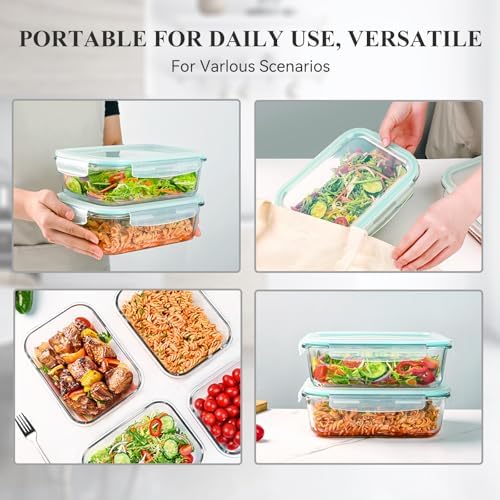 4 Pack 52 oz Large Glass Food Storage Containers with Lids - Glass Meal Prep Containers For Baking, Storing, Airtight Lunch Container, Freezer, Dishwasher, Microwave and Oven Safe, BPA Free