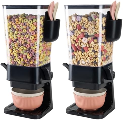 Cereal Dispenser Countertop Black 2 Pack with Bowls Spoons Cutlery Box,5.5 QT Dry Food Dispenser Snack Organizer Containers Storage for Pantry Kitchen Organization Oatmeal Nut Granola Candy