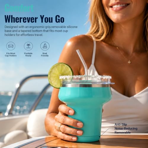 16 oz Ceramic Lined Insulated Margarita Tumbler with Tritan Lid & Straws