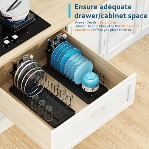 Small Dish Drying Rack - Compact Dish Rack for Kitchen Counter with Silicone Dish Drying Mat, Stainless Steel Dish Drainer for Kitchen Sink Cabinet, Space Saving Plate Rack Cutlery Holder