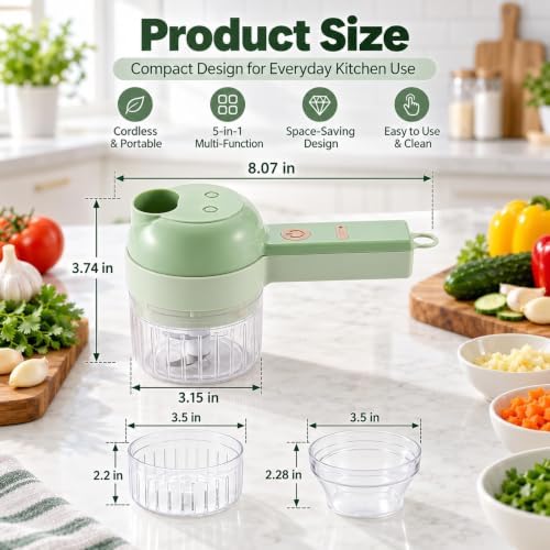 5-in-1 Wireless Electric Vegetable Chopper, Multi-Function Food Processor (Green) - Image 2